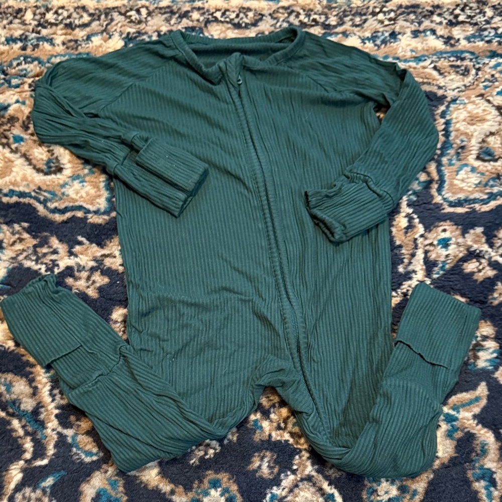 Little Sleepies Emerald Ribbed Zip Pajamas